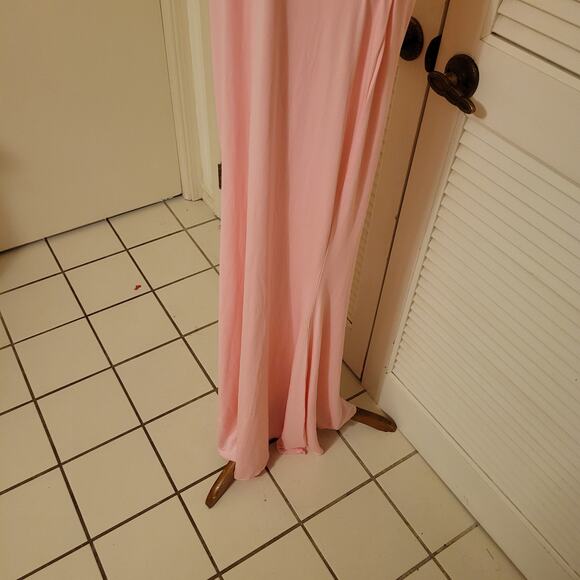 Pink Ruffle Maxi Dress Off Shoulder V Neck Stretchy Gown Size Medium - Picture 4 of 8